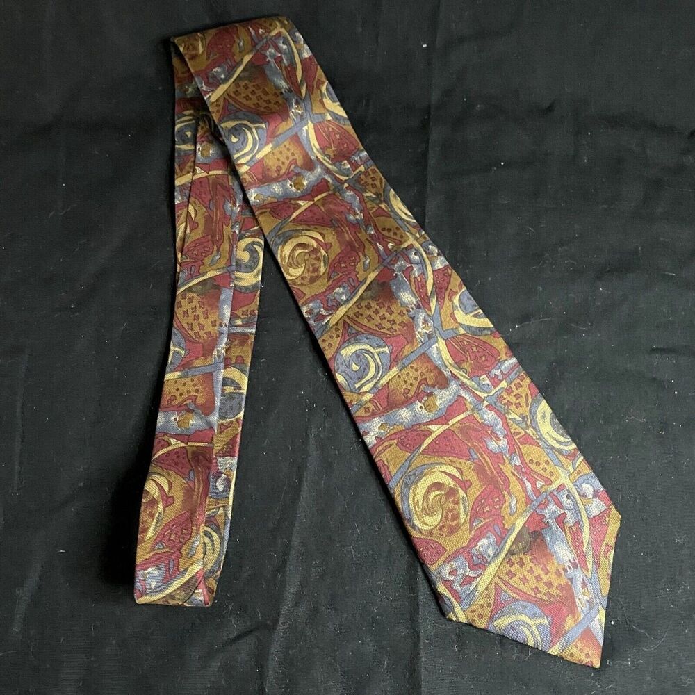 #6704 Nino Cerruti Red Blue and Brown Paisley Mens Necktie, Tie